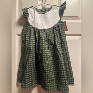 RicRac Green Plaid Dress with White space for Embroidery